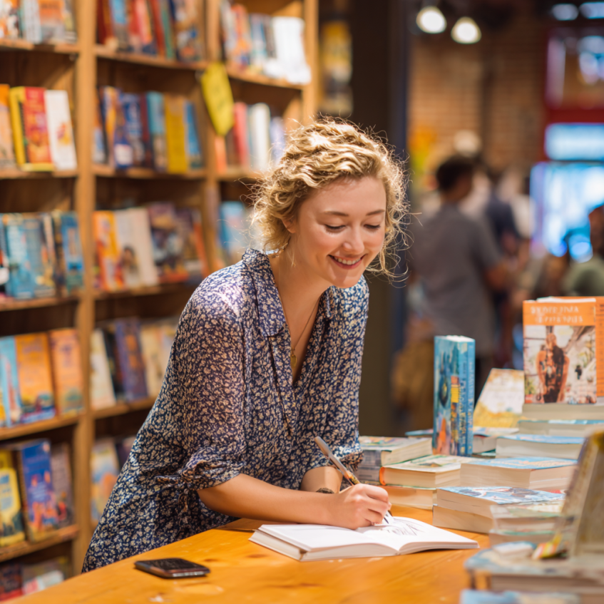Author signing in bookstore